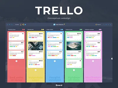 Trello. Conceptual redesign. Dark. Board app concept dark interface kanban product productivity redesign redesign concept task manager trello ui web