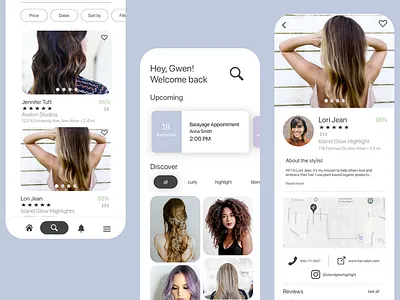 Cut&Color App Design: Hairstylist Search app beauty design hair salon mobile design mobile ui mobile uiux search ui ux