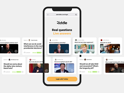 Riddle login screen answer app application landing login product question riddle twitter ui video web