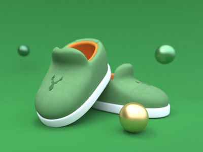 Shooz 3d cute deer design festive green photon render shoes sneakers vectary