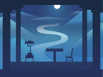 Mountain night art atmosphere blue deem design flat illustration minimal moods moon night quite vector