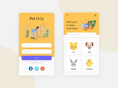 Pet Help animal app charity app design figma pets ui ux