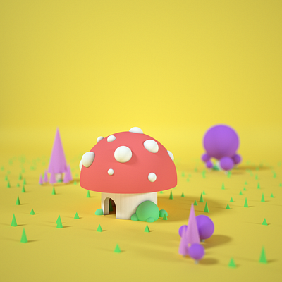mushroom house 3d 3d art 3d artist clean clean design color colores design flora minimalism minimalist mushroom simple