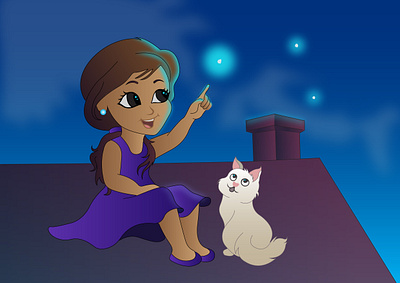 ILLUSTRATION : FIREFLIES art cat character cute design flat design girl girl character girl illustration girls graphic graphic design illustration illustrator night storybook vector