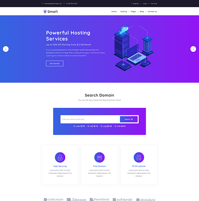 SmartHost - Domain Hosting Business HTML Template cloud hosting dedicated server domain registration domains hosting business hosting startup hosting technology hosting template servers shared hosting web hosting