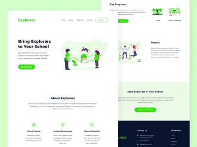 Landing Page — Explorers clean clean design course e course education education app education website green landing page school ui ux web web design white