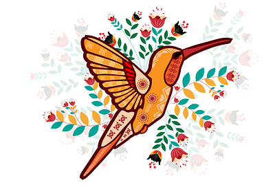Flying with the flowers bird illustration concept art ethnic flower illustration illustration pattern vectorart