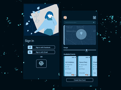 Event Finder App concept 2d adobexd app appdesign event finder flat iphone minimal ui ui ux ui design uidesign uiux