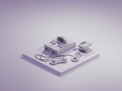 Super Nintendo! 16 bit 3d 3d animation 3d art animation blender blender3d classic diorama gaming illustration isometric isometric illustration low poly nintendo retro retrowave super nintendo