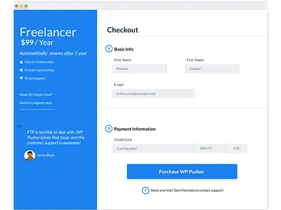 wp pusher checkout page redesign clean dashboard figma redesign saas saas app ui ux web