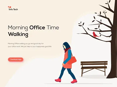 Office Walking bird design illustration logo office tree tree bird walking walking office women women walking