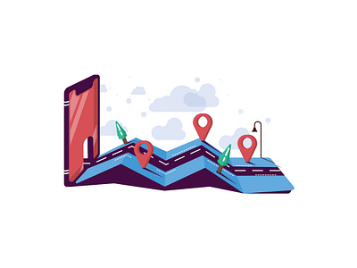 Navigation App design flat illustration iran landscape illustration map mobile navigation road saalehii tehran tree ui ux vector صالحی