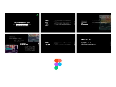 Landing page for GreenMedia with sections dark darktheme digital figma landing marketing page sections single singlepage template theme web