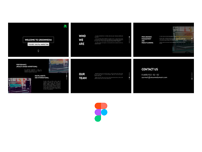 Landing page for GreenMedia with sections dark darktheme digital figma landing marketing page sections single singlepage template theme web