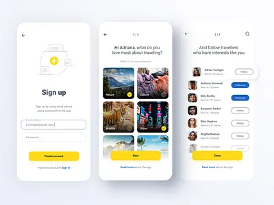 Travel App app design discover follow friends harbor list login nature share sign social travel ui ux