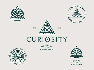 CURIOSITY badge badge logo brand branding club colors design eye flat identity illustration logo logomark mark minimal monogram triangle typography wisdom