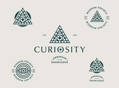 CURIOSITY badge badge logo brand branding club colors design eye flat identity illustration logo logomark mark minimal monogram triangle typography wisdom