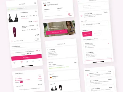 Checkout - Hunkemöller app app design basket checkout delivery design hunkemöller list mobile payment points products saving summary ui ux ux research ux testing vouchers