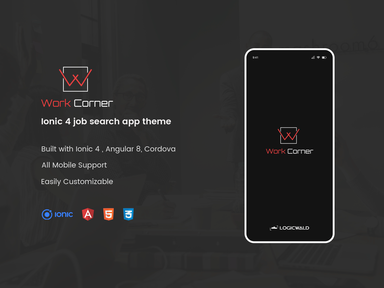 Work Corner - Ionic 4 job search app theme app branding job search applications ui