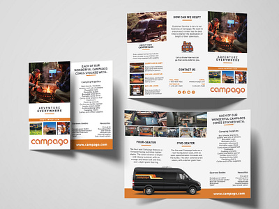 Brochure for Camper Van Rental brand brochure brochure design brochure mockup camp camper flat iconset logo logo design minimal orange typography van