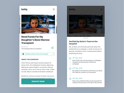 Fundraiser Page Concept for Ketto Crowdfunding bottom sheet campaign card concept crowdfunding donation figma figmadesign ui ux verified