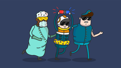 First-Line Team 911 doctor help illustration policeman team