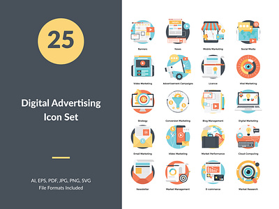 Digital Advertising Concept Icons Set creative design flat design flat icon icon icondesign icondesigner iconography illustration inspirational logo design vector website