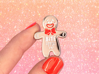 Bite me gingerbread man pin bite me christmas cookie cookie monster cookies design enamel pin enamel pins gingerbread man hand lettering illustration lettering type xmas