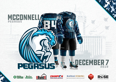 McConnell Pegasus Jerseys, Logo, and Poster Design design hockey jersey kansas logo wichita