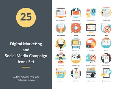 Digital Marketing and Social Media Campaign Concept Icons Set creative icon icons icons pack icons set illustration inspirational logo logo design vector