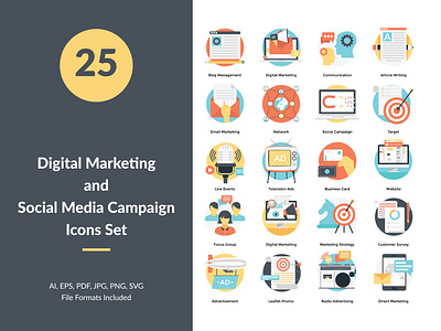 Digital Marketing and Social Media Campaign Concept Icons Set creative icon icons icons pack icons set illustration inspirational logo logo design vector