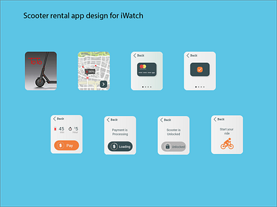 scooter rental App design for iWatch adobe xd daily ui iwatch scooter rental ui ux ui design ux design xddailychallenge