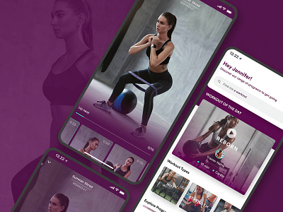 Initial Exploration of main Video Player - V1 WithU brand branding fitness gym health purple ui ux yoga