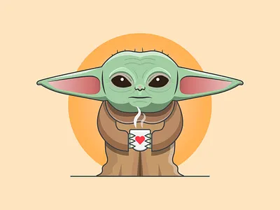 Baby Yoda baby yoda character cute design disney flat green illustration illustrator jedi logo mandalorian simple smile star wars starwars stroke the force vector yoda