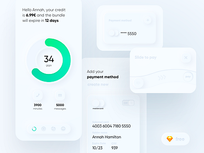 FREE - Telco Skeumorph App app card concept creative dashboard design dribbble flat ios payment skeumorphism skeuomorph skeuomorphic telco ui ux