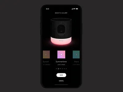 Lullaby selection — Withings Home Security Camera app app design connected devices design mobile mobile ui ui ux