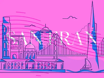 San Fran bay area cityscape colour and lines illustration james oconnell landscape minimal san francisco thumbprint travel vector