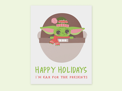 Baby Yoda Holiday Card baby yoda character digital art dribbbleweeklywarmup graphic design holiday card holidays illustration star wars the child vector