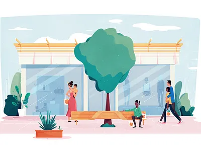 Town Center Shopping city couple downtown mall plaza shop shopping shopping bag shopping basket shopping cart town