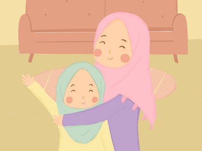 Hug artworks childrenbook childrenillustration hug illustration illustrator muslim sister