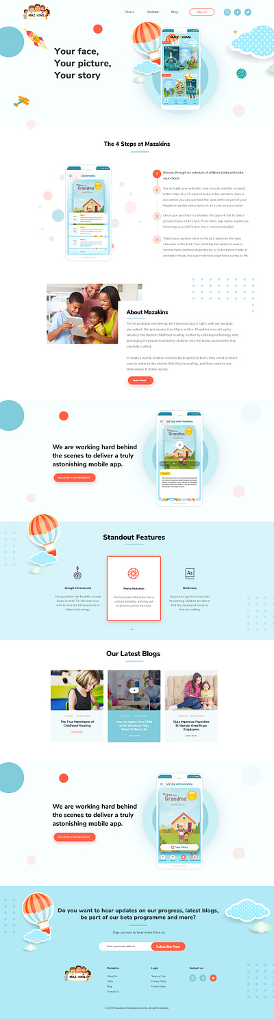 Mazakins - Online kids books app animation branding creative design education flat illustration kids typography ui uiux