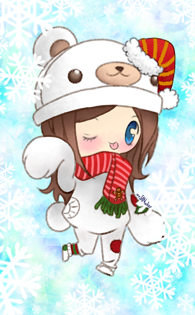 OC - Chibi winter bear chibi chibi bear cute illustration kawaii oc original character snow snowflakes winter