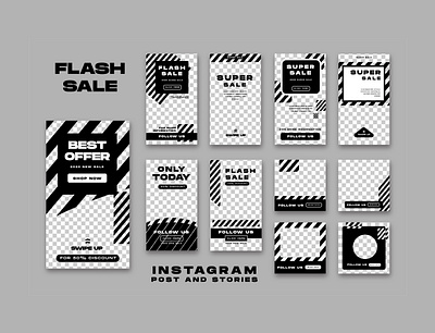 instagram Stories and feed post bundle kit template retro black e geometric template