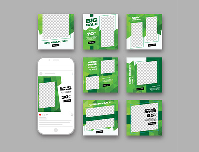 instagram feed modern green bundle kit template