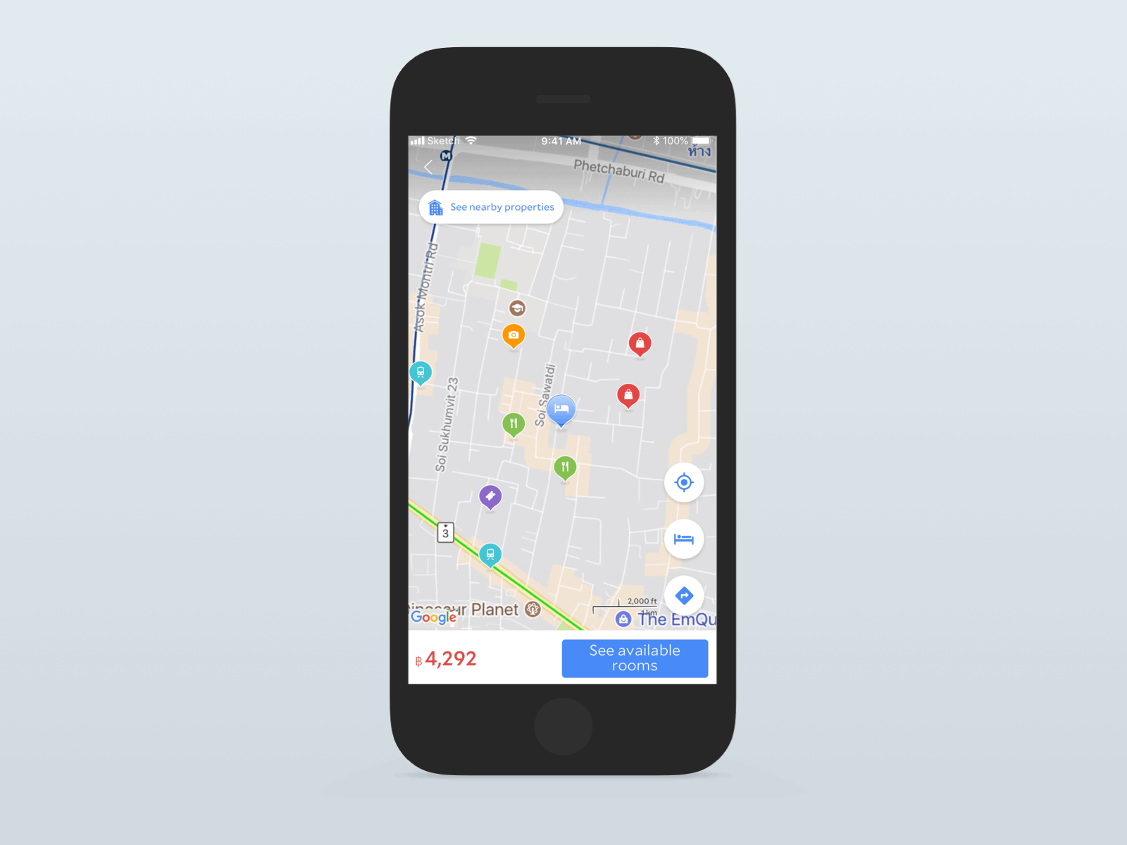 Prototype - Point of Interest accomodation agoda animation framer google maps hotel booking hotel booking app map mobile mobile app product design prototype ux