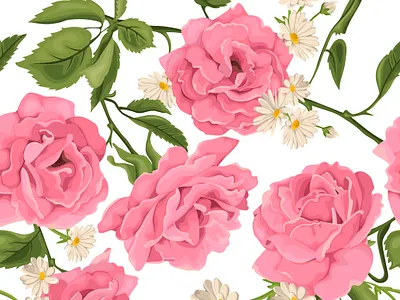 Seamless pattern, bouquet with chamomiles and roses bouquet chamomiles rose seamless textile