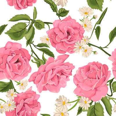 Seamless pattern, bouquet with chamomiles and roses bouquet chamomiles rose seamless textile