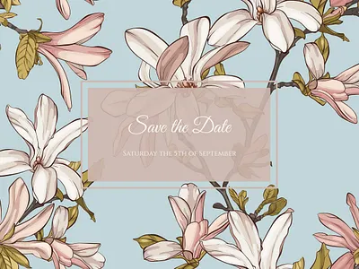 Card with magnolia flowers and frame for text card floral magnolia save the date texture typography