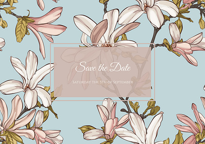 Card with magnolia flowers and frame for text card floral magnolia save the date texture typography