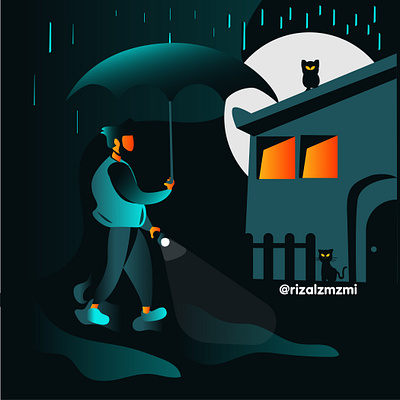 Rain at night animation design illustration logo ui vector